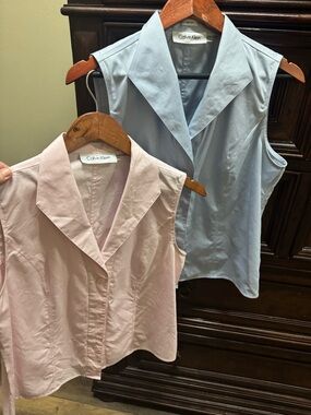 2 Calvin Klein Sleeveless Collared Tops - Pink and Light Blue size 10